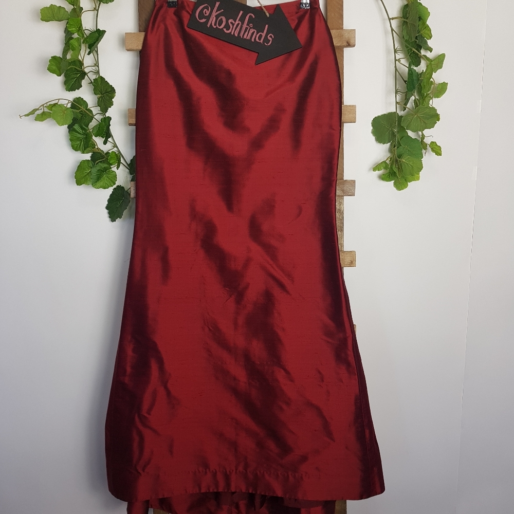 Vintage Ruby Red Maxi Skirt Sz 8 100% Silk Skirt Mermaid Skirt